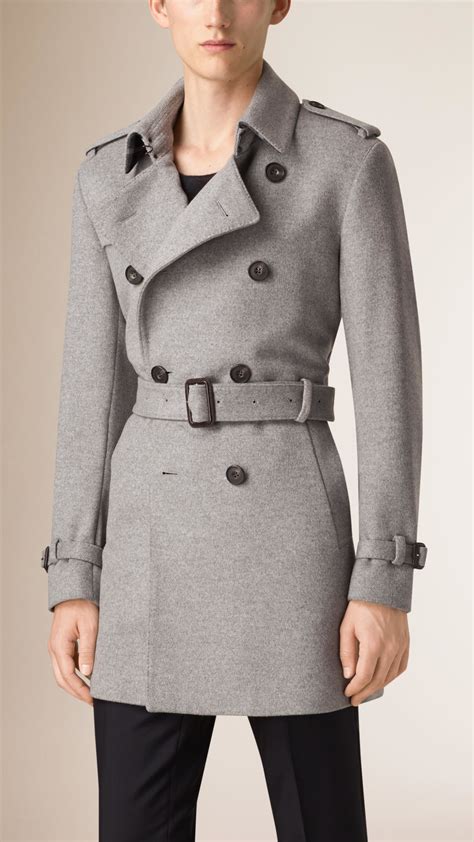 burberry wool trench with leather sleeves|grey melange trench coat.